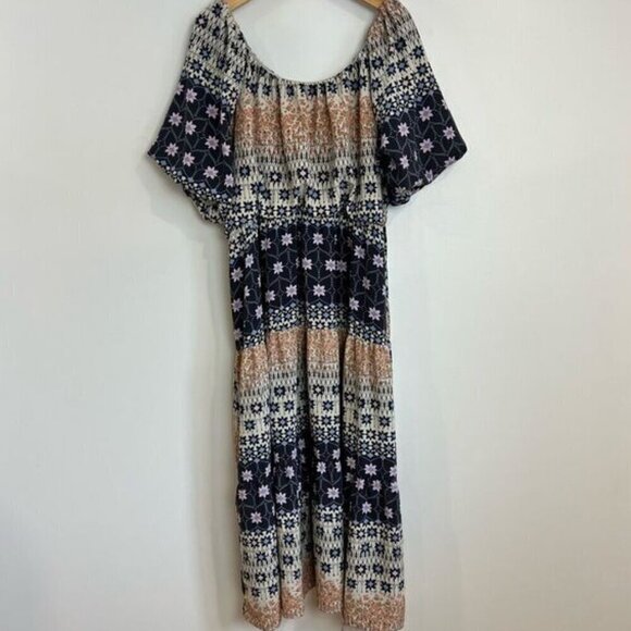 Dex Scoop Back Tiered Midi Dress Navy Garden Women’s 2XL Floral Peasant Summer - Picture 1 of 9